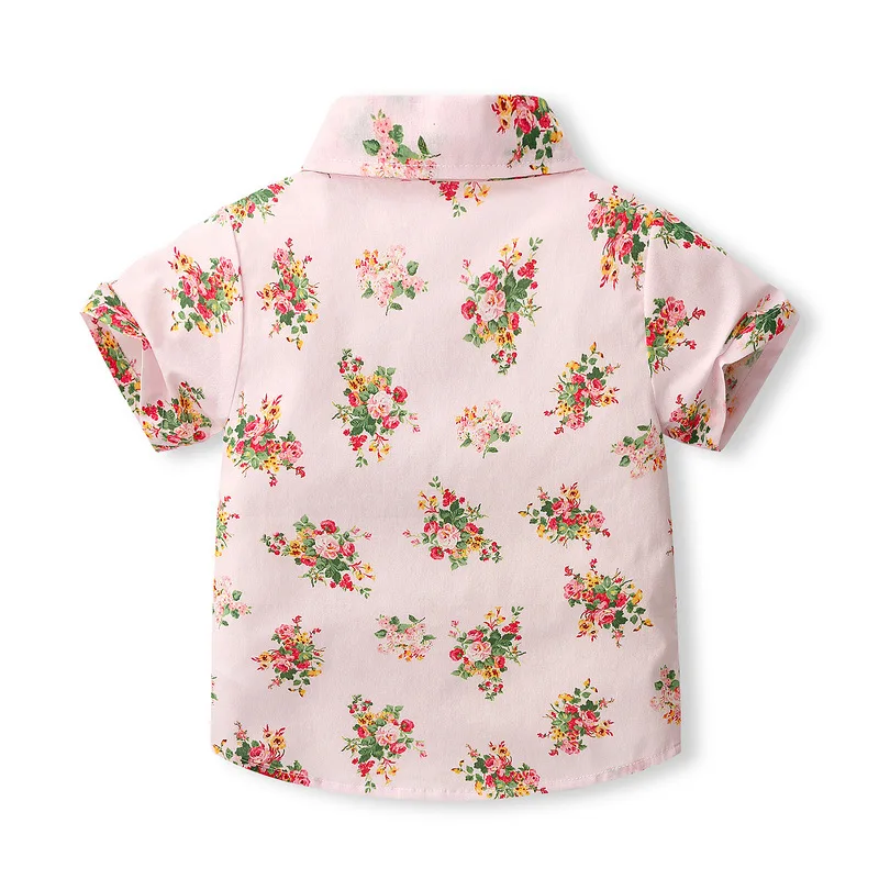 Conjunto de ropa de verano para niños pequeños, traje de 3 piezas, moda coreana, con lazo de flores, Tops de manga corta y pantalones cortos, Boutique, BC191 - imagen 4