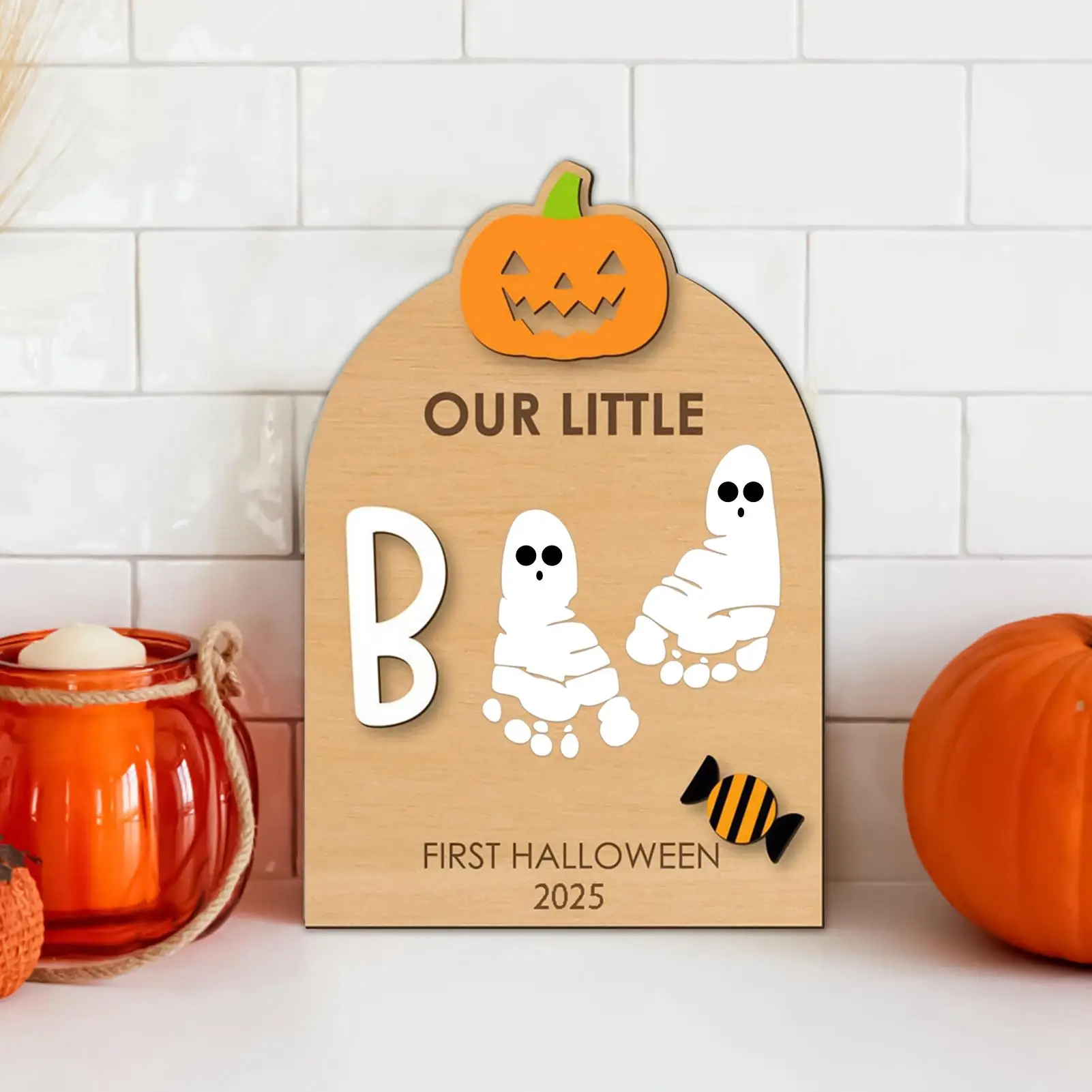 Kit de huella de bebé, huella de Halloween o huella de mano, letrero artístico, Kit artesanal con almohadilla de tinta, adorno de mano para ducha de nacimiento, mamá, papá y niños - imagen 3