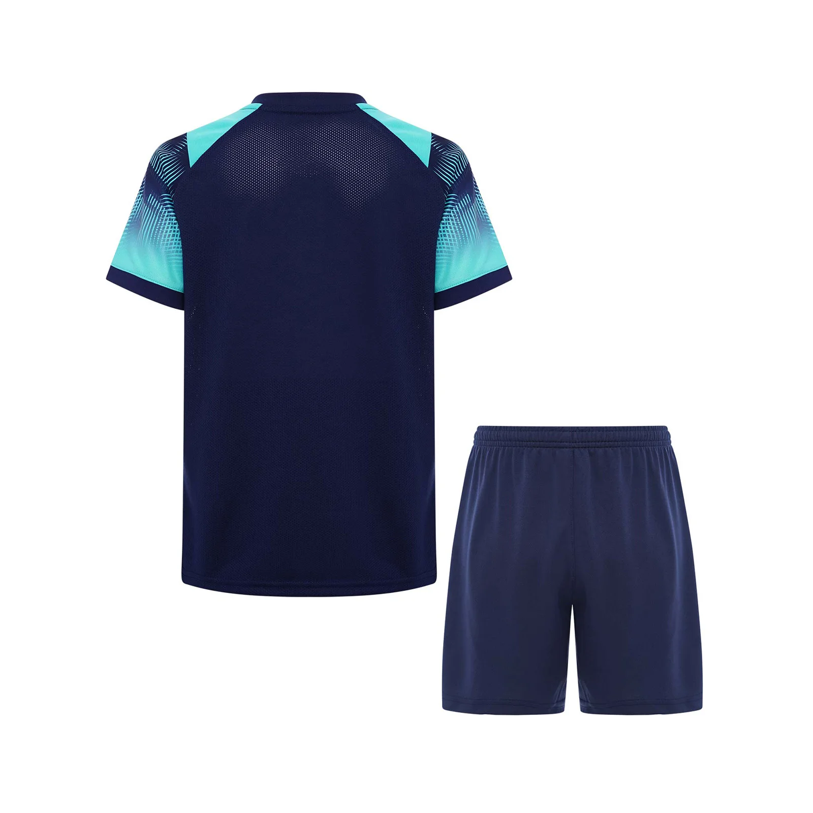 Uniforme de entrenamiento de fútbol de 2 piezas para niños, ropa deportiva, chándal, camiseta de manga corta con estampado elegante de Color en contraste y pantalones cortos - imagen 3