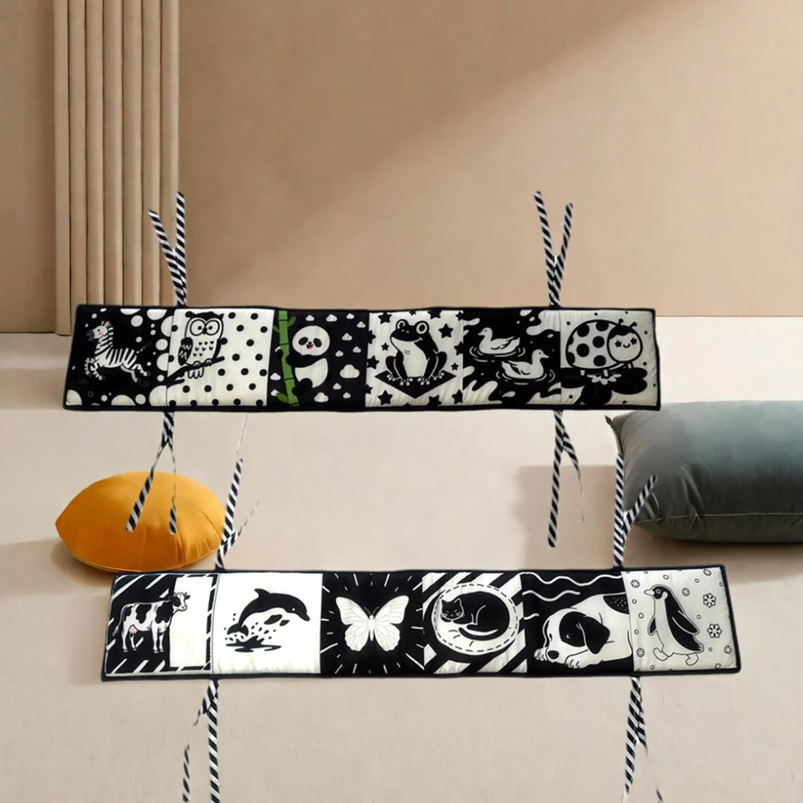 Parachoques para cuna de bebé, suministros para bebé, parachoques para cuna transpirable con patrones en blanco y negro para edades de 0 a 36 meses, parachoques para cama de agarre - imagen 4