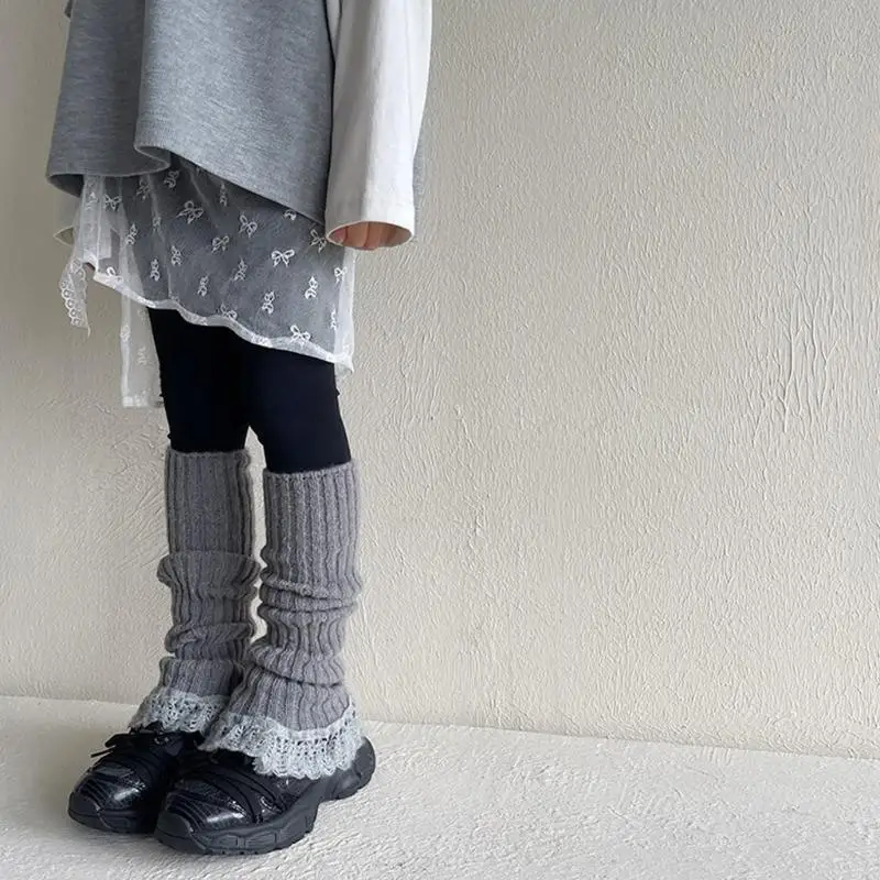 QX2D acogedor para niños calentador piernas cómodas manga calcetines punto para escuela, actividad libre y - imagen 2