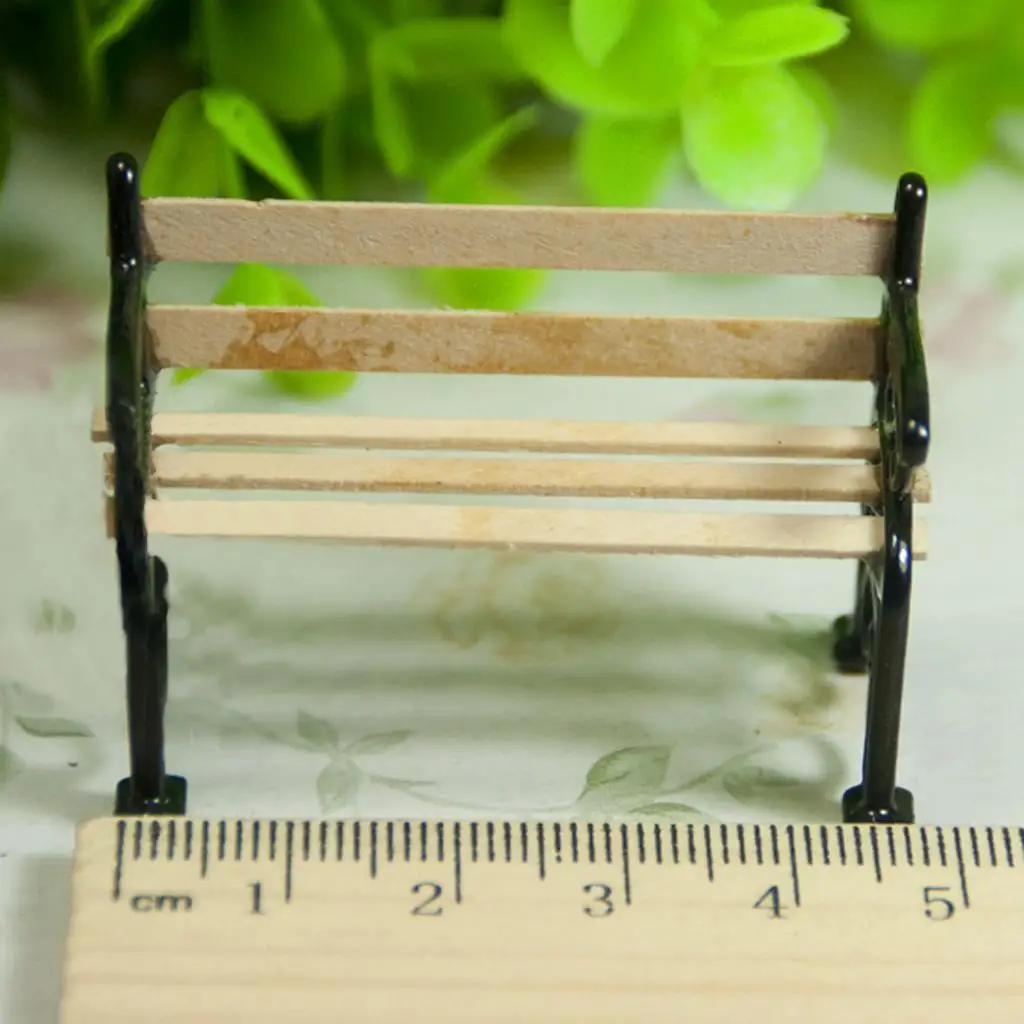 1/24 Dollhouse Miniature Garden Patio Yard Lakeside PARK BENCH Wooden & Metal