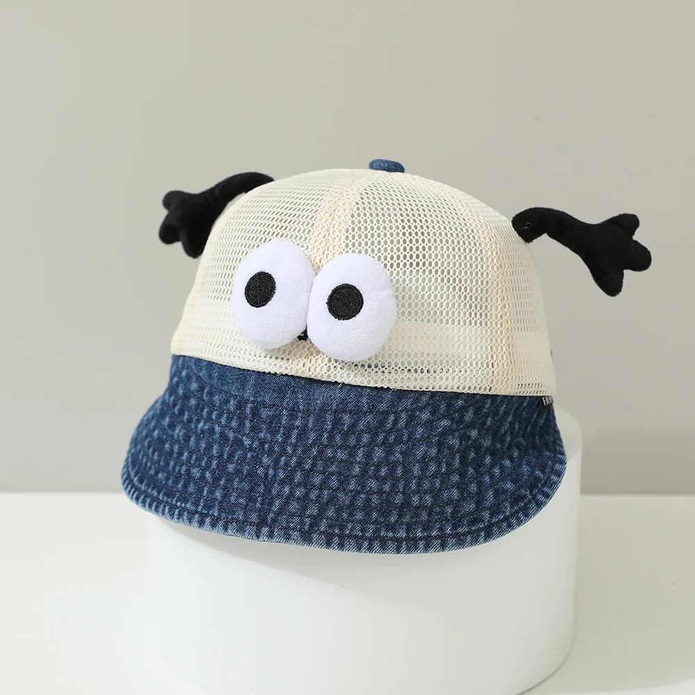 Nuevo lindo dibujo de ojos grandes niños gorra de lengua de pato Denim de ala corta de malla sombrero para el sol del bebé niño niña Snapback gorras de béisbol sombrero del niño - imagen 4