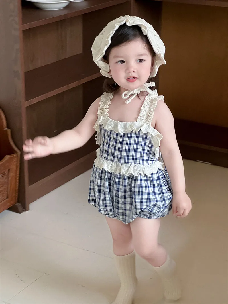 MILANCEL nuevo Body de verano para bebé de 3 a 24M, mono con tirantes de encaje de rejilla bloqueada de Color, prendas de vestir para niños pequeños de una pieza - imagen 5