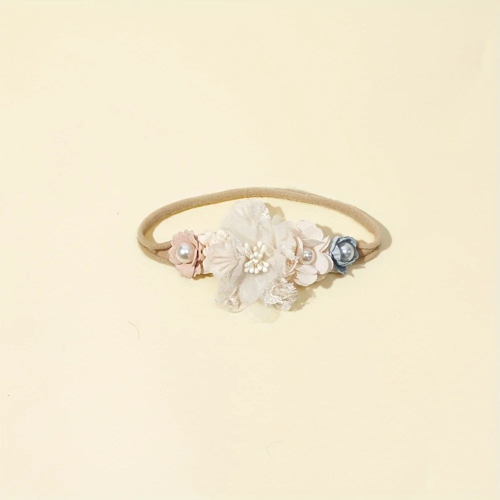 3 unids/set de diadema de flores artificiales para bebé, diadema de nailon elástico con perlas para recién nacido, diademas bonitas, accesorios para el cabello para niños - imagen 5