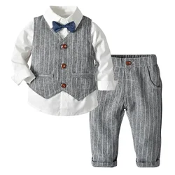 Traje completo para niño con camisa, chaleco y corbata azul
