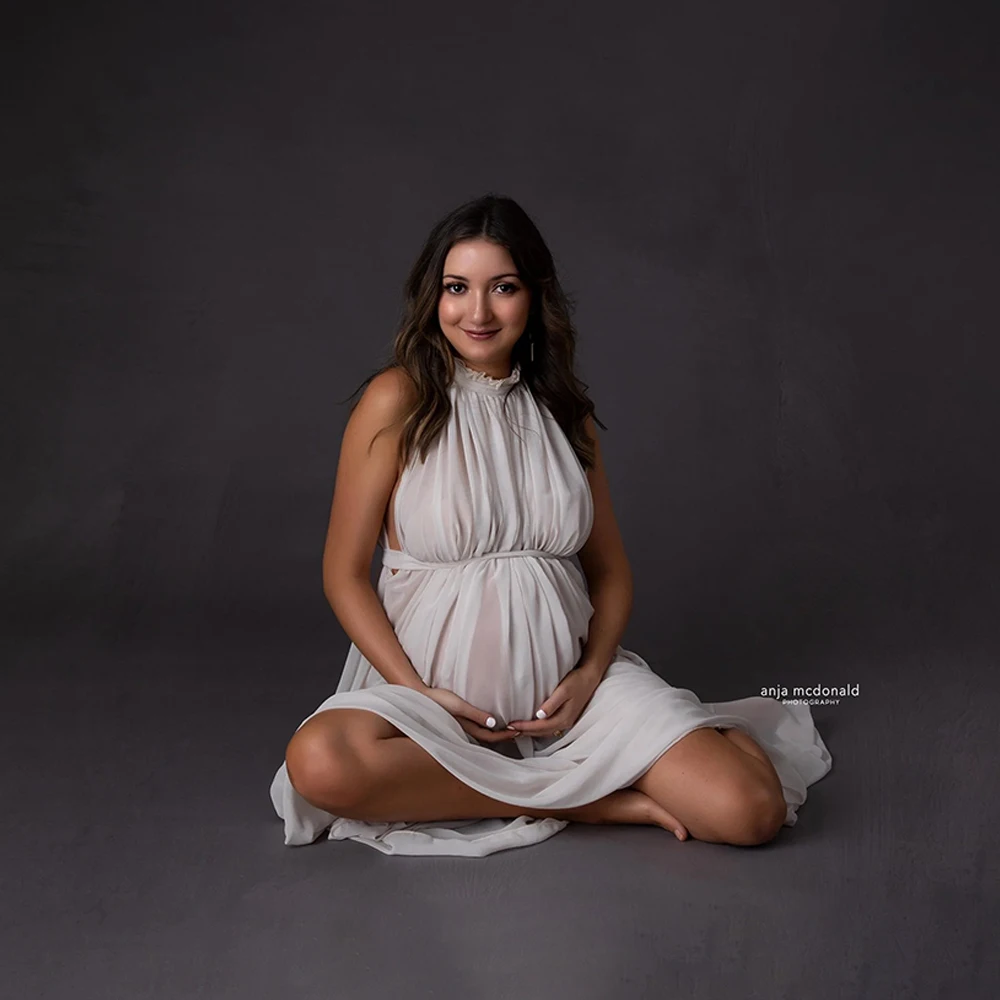 Vestido premamá de gasa blanca con volantes para fotos embarazo - imagen 4