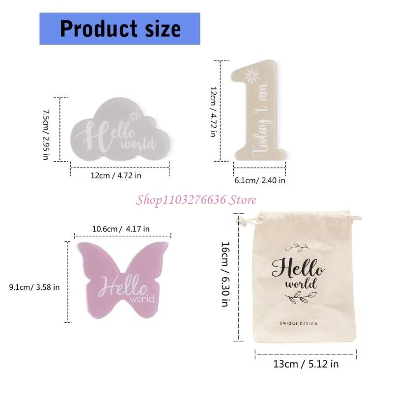Tarjetas de hitos acrílicas para bebé con formas mariposa y nube - imagen 5