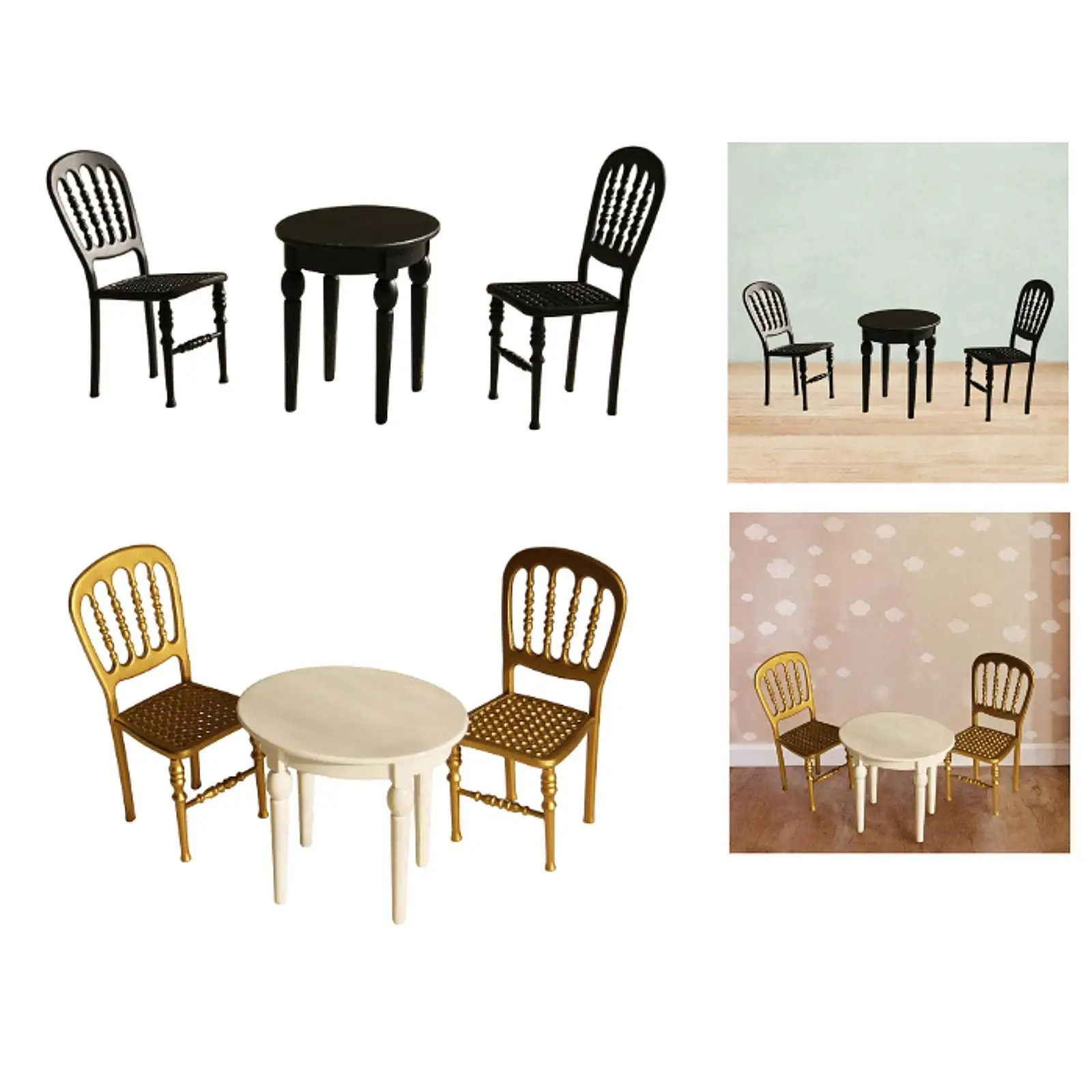 1/12 Dollhouse Miniatures Table Chair Pretend Play Props Simulation Mini Furniture