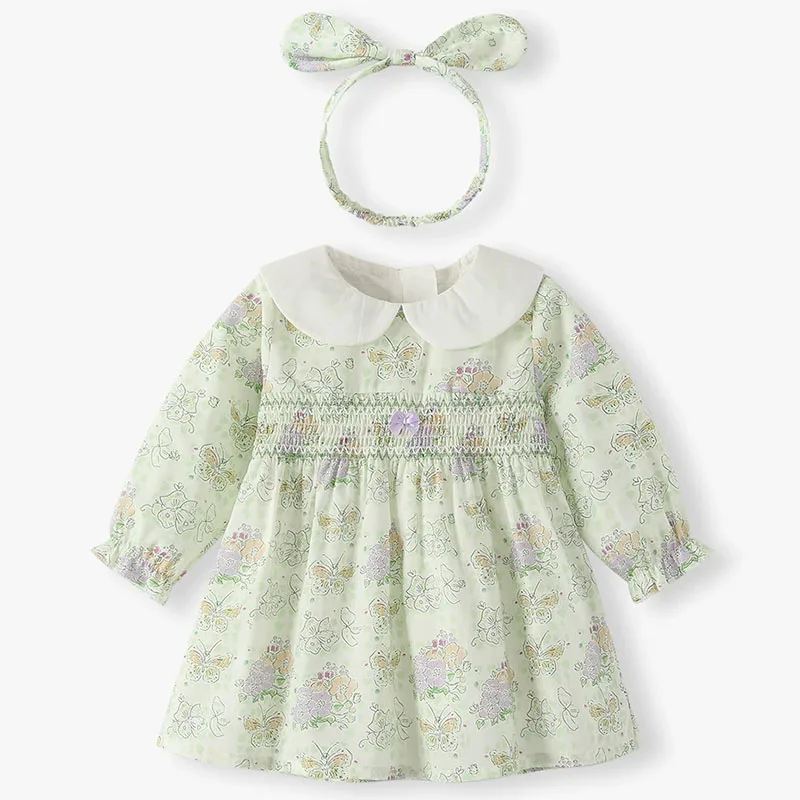 Conjunto vestido de princesa de algodón manga larga con diadema - imagen 3