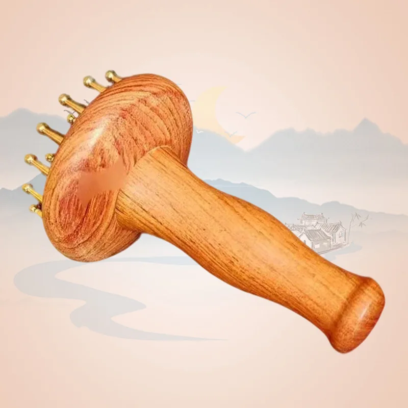 gua sha cobre laton con mango de madera - alivio muscular profundo - imagen 4