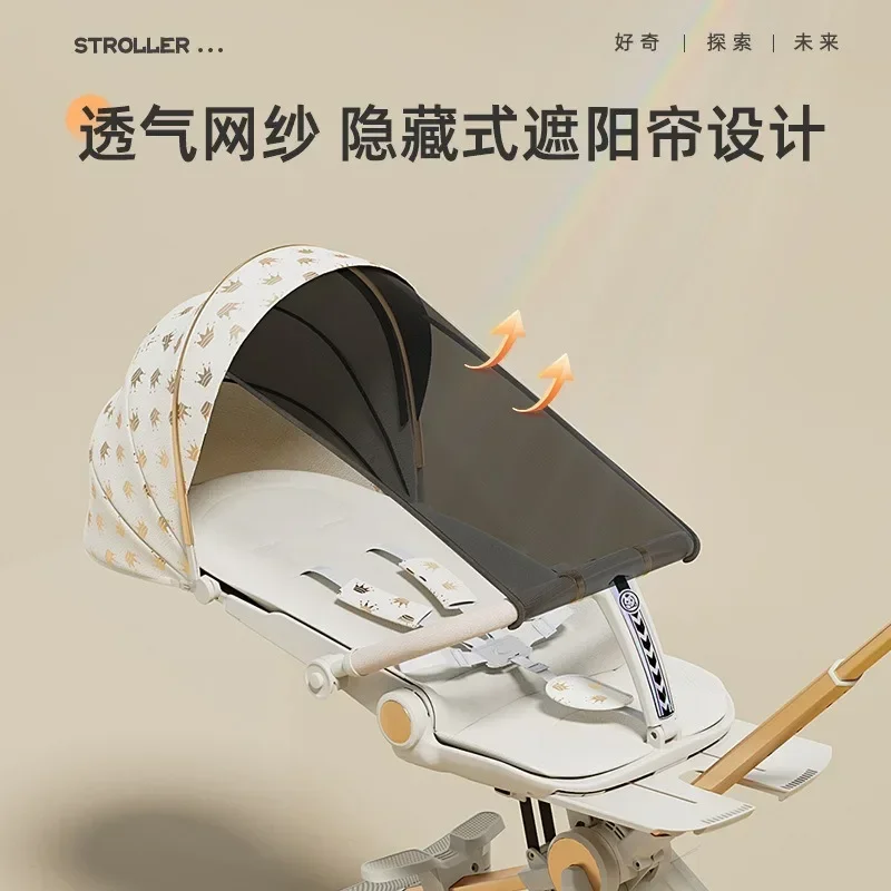 El artefacto para caminar para bebés puede tumbarse plano, pliegue para cochecito, cochecito bidireccional con vista alta, carrito para niños - imagen 3