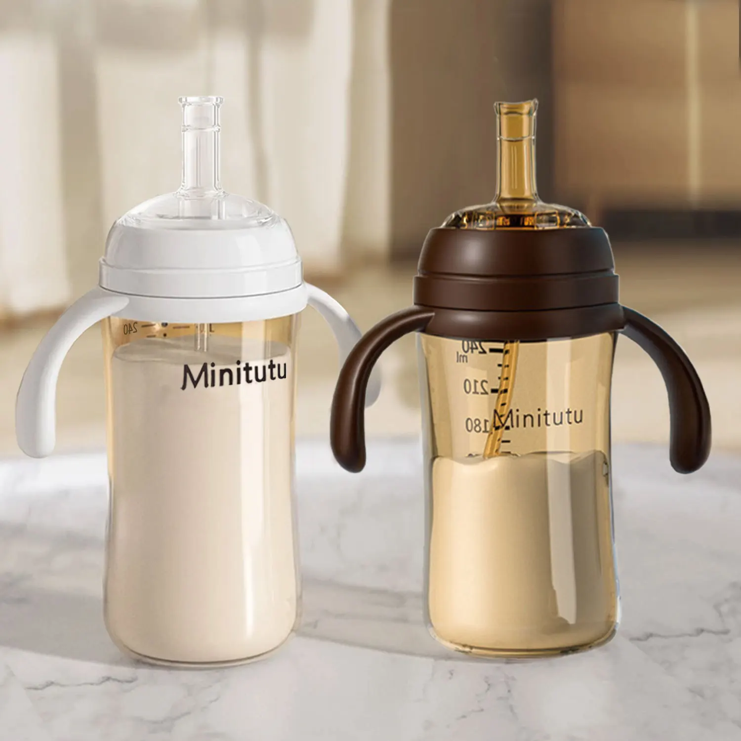 Biberón de 240 ml, biberón de agua con taza para sorber, pajita con bola de gravedad, material PP de calidad alimentaria, a prueba de fugas, a prueba de caídas