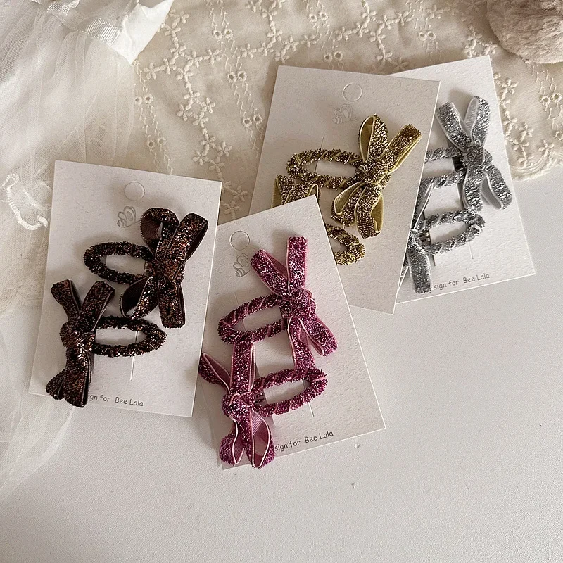 2 uds sombreros de Navidad brillo bebé niña Clip de pelo Kawaii arco Bang Clip LATERAL horquilla brillante accesorios para el cabello para niños - imagen 3