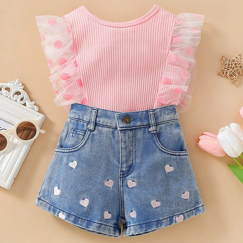 Conjunto de verano niña: camiseta sin mangas y pantalón corto vaquero