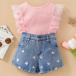 Conjunto de verano niña: camiseta sin mangas y pantalón corto vaquero