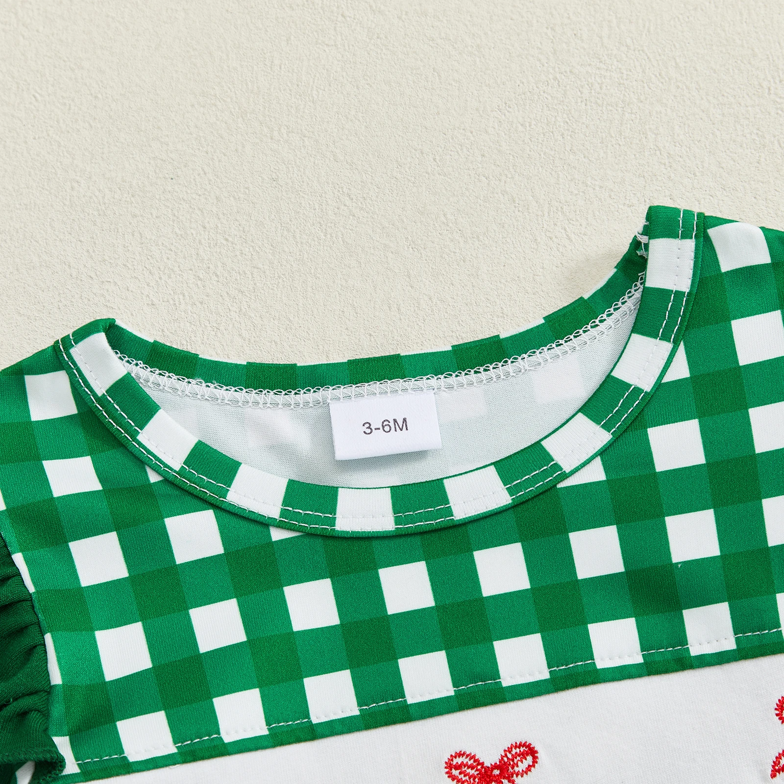 Mono navideño para niña de 0 a 24 meses, peleles con lazo y cuello redondo de manga larga con bordado de árbol y estampado a cuadros - imagen 4