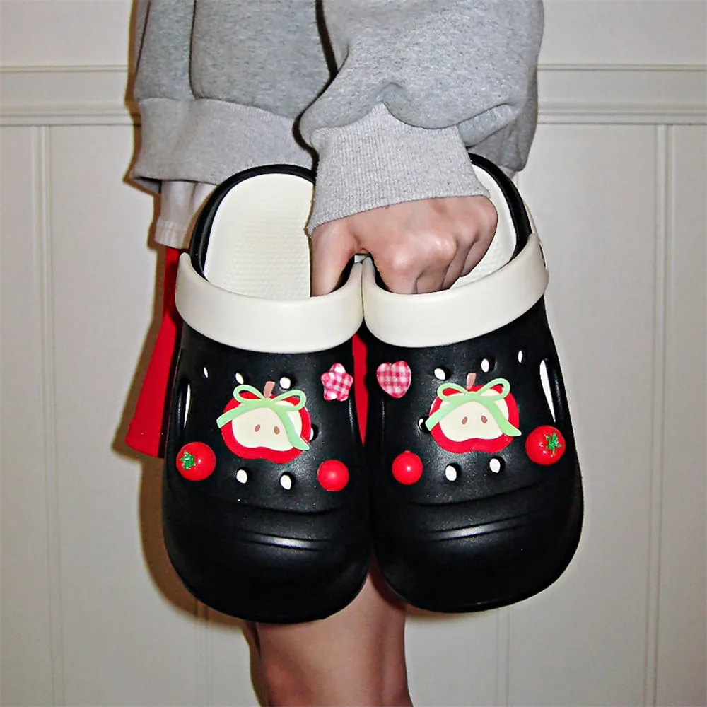 Zuecos de plataforma para mujer, bonitos zapatillas de calle para interiores de manzana DIY, suela gruesa de EVA suave, sandalias de cuña a la moda para mujer, zapatos para caminar a diario - imagen 2