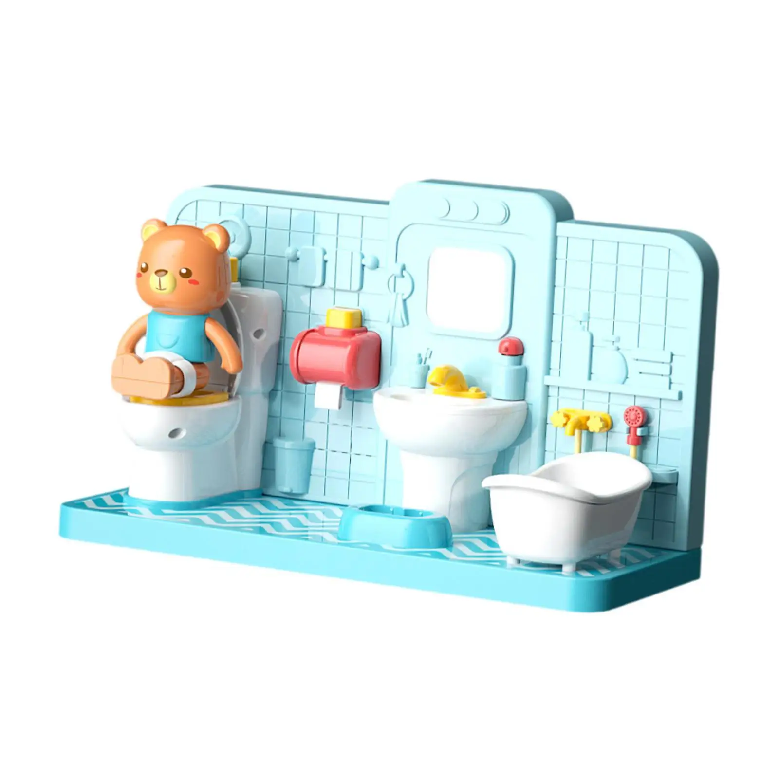Dollhouse Bathroom Set Pretend Play Toy Dollhouse Toilet Bathtub Play House