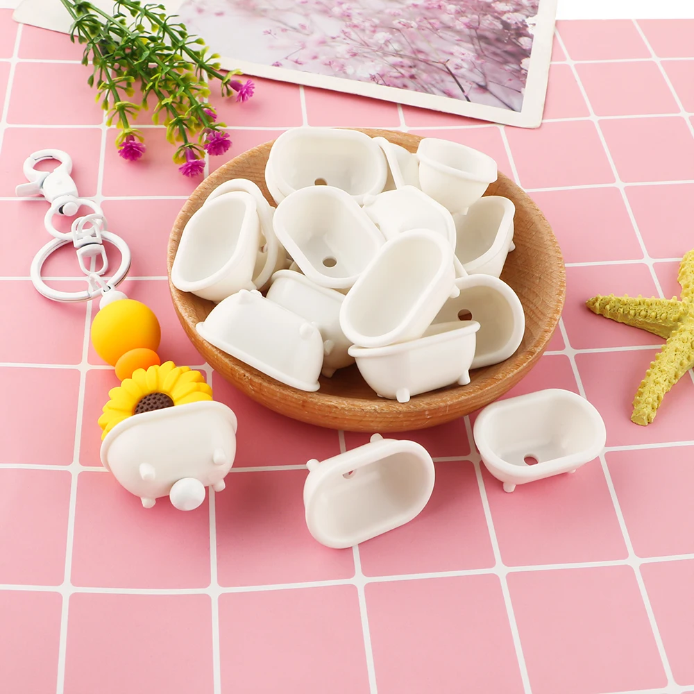 20 piezas de modelado de bañera blanca acrílica para llavero con colgante DIY, bolígrafo, Etc., productos hechos a mano Newideas