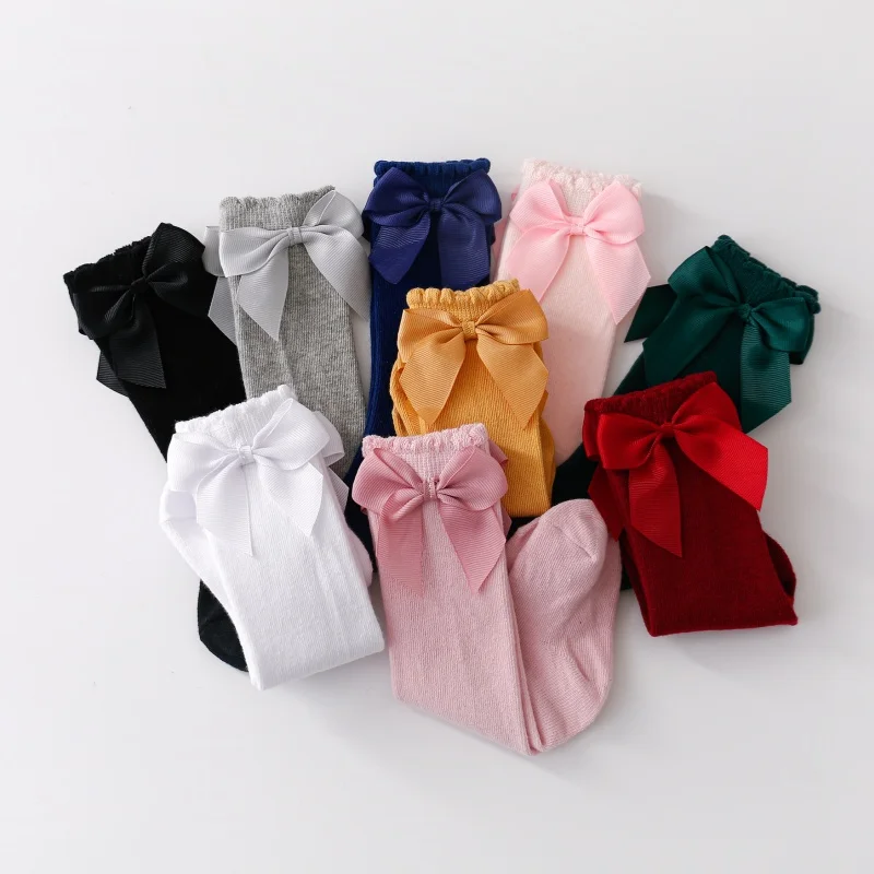 1/5 pares de calcetines para niñas, calcetines largos con lazo de algodón para bebés, calcetines suaves de princesa a la moda para niñas de 0 a 7 años - imagen 3