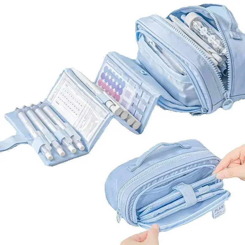 Estuche para lápices de gran capacidad, organizador de papelería extensible con compartimentos, bolsa para lápices, estilo coreano para la escuela y la Oficina