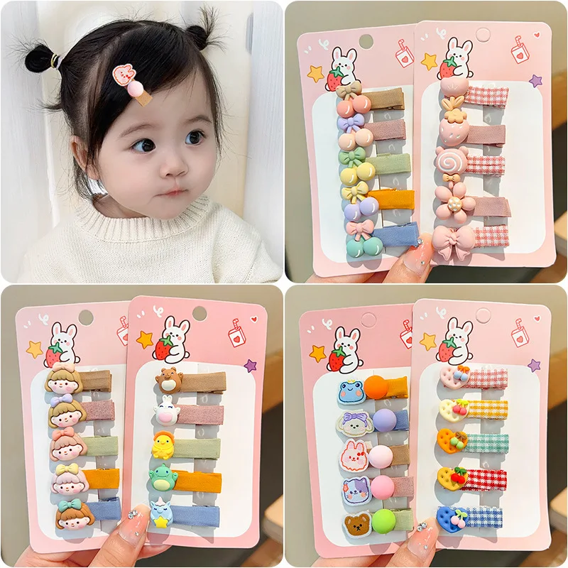 Pinzas para el cabello para bebé, sin tirones, cubiertas de tela suave, lindas pasadores Flyaway de estilo coreano para niña pequeña, cabello fino (5 piezas) - imagen 2