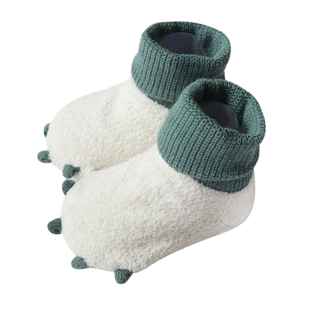 1 par de calcetines cálidos de invierno para bebé, suaves, cómodos, antideslizantes, para uso infantil, talla blanca L, medias gruesas de 11cm, zapatos de invierno para bebé - imagen 3