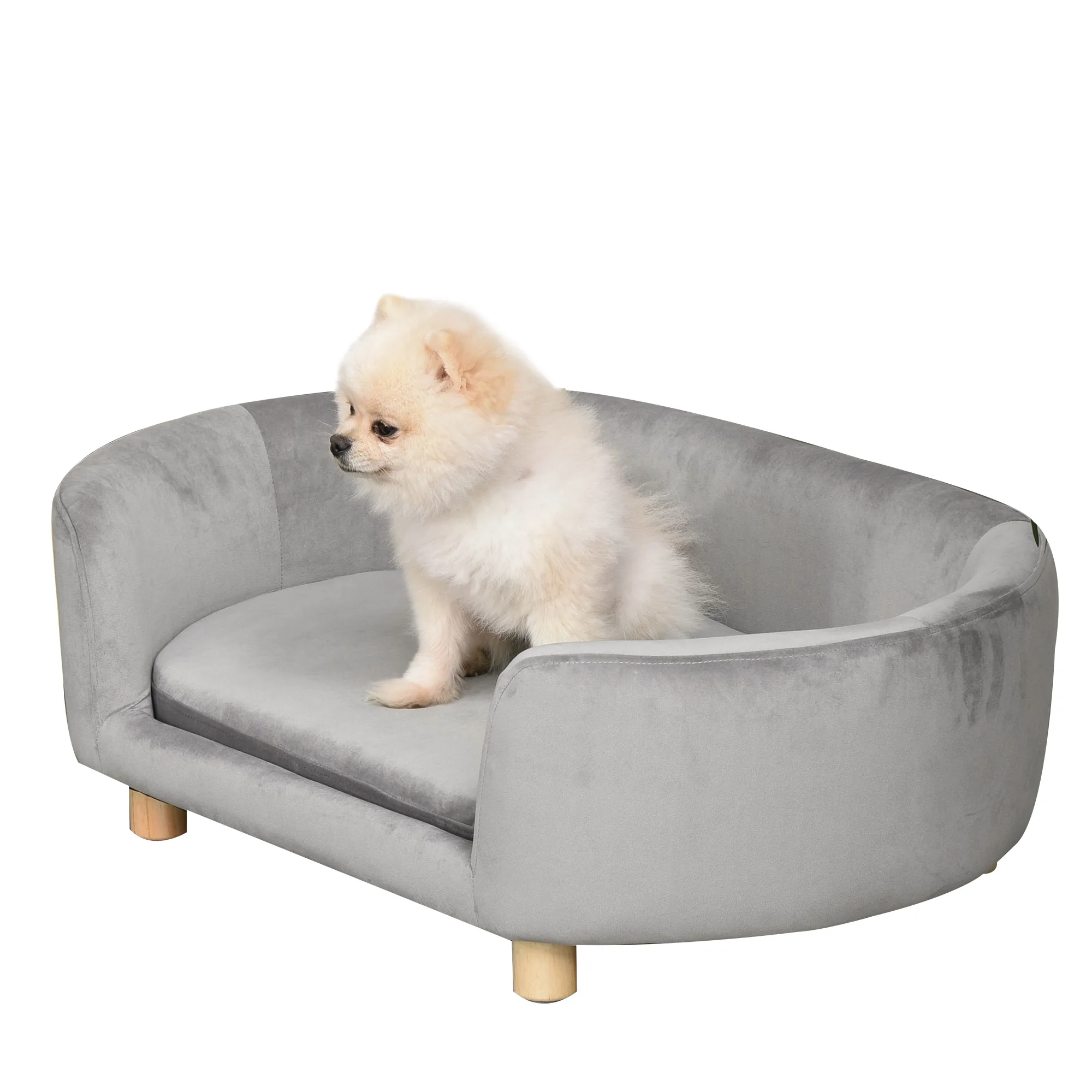 PawHut Sofá para Perros Pequeños, Cama para Perros Elevada con Patas de Madera, Cojín Desmontable y Funda Lavable, Carga 10 kg, 86x55x33 cm