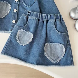 Conjunto vaquero MILANCEL para niña: falda y abrigo con cuello Peter Pan