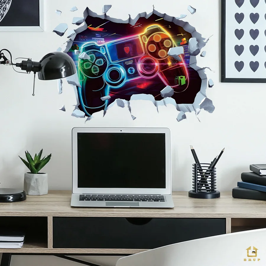 Pegatinas de pared creativas para dormitorio, sala de juegos, decoración de fondo de pared, controlador de juego, calcomanía de pared, papel tapiz autoadhesivo