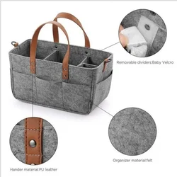 Organizador de pañales de fieltro para bebé con asa y bolsillo grande