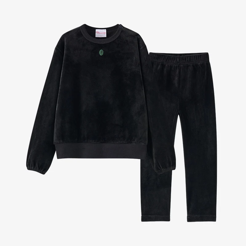 Otoño niños a juego familia shabbos roab niños ropa niñas camisón vestido y 2 uds conjunto top y pantalones ropa de terciopelo negro - imagen 4