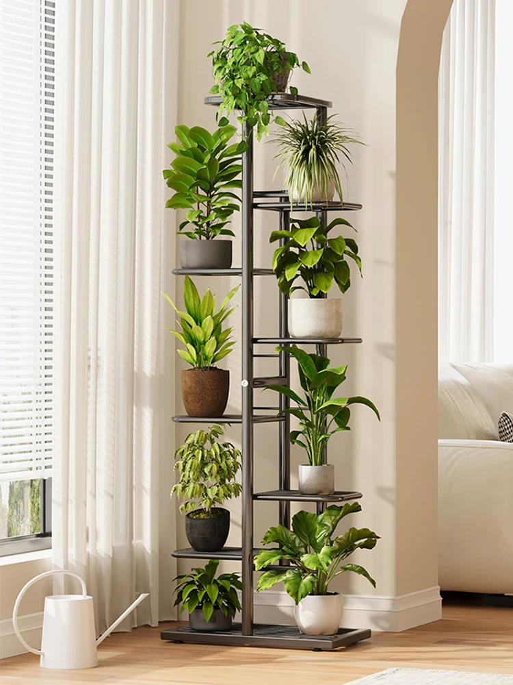 Soporte para plantas metálico con ruedas bloqueables y estante - imagen 2