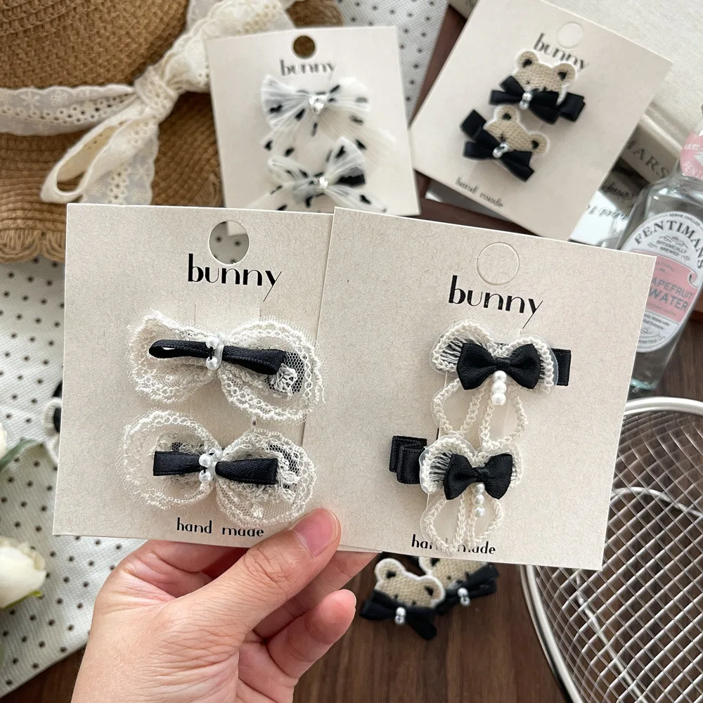 Pinzas de oso para niña – Horquillas de encaje con lazo y perlas - imagen 4