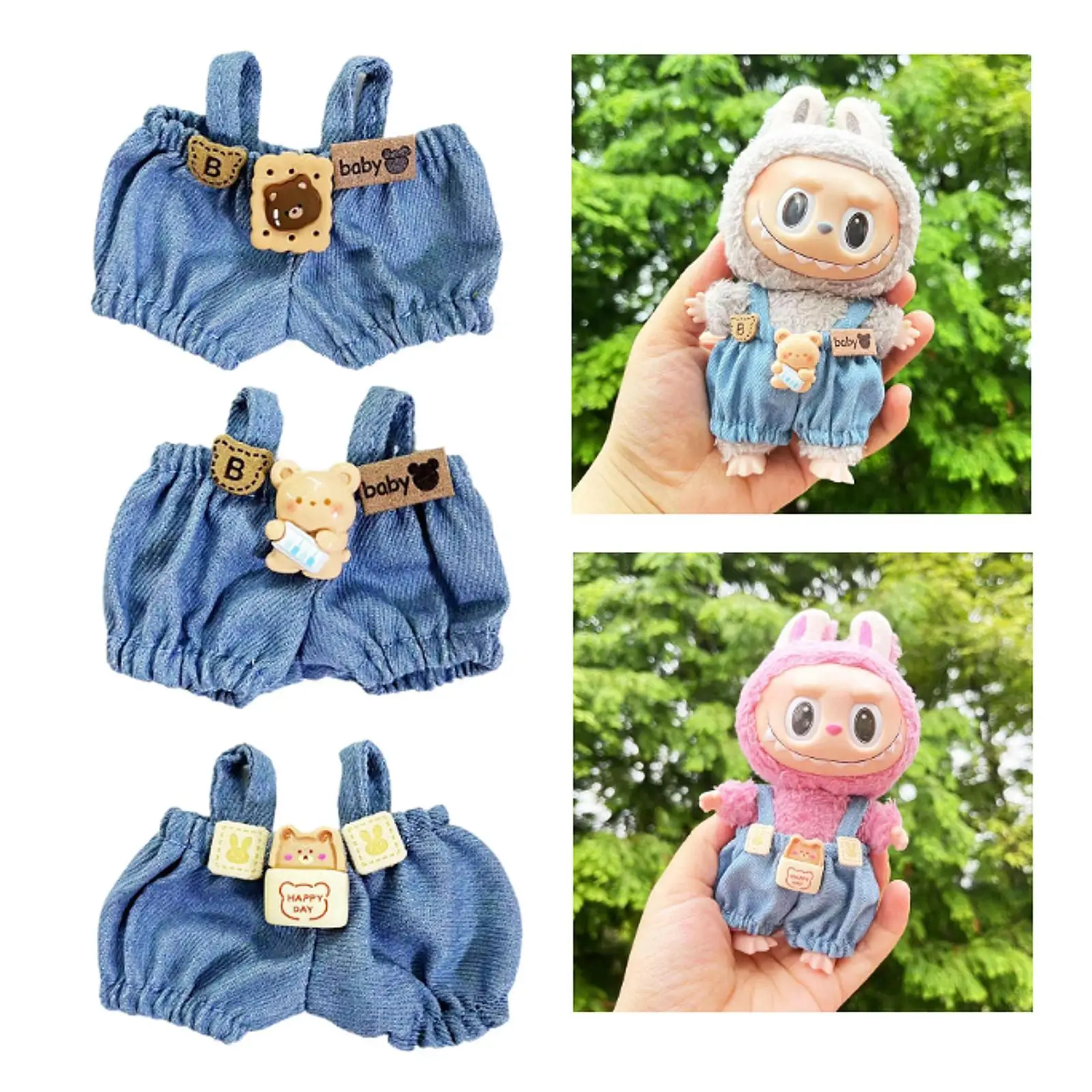 17 cm Plush Doll Clothes,Doll Outifits,Plush Doll Accessories Costumes Cute Doll Clothing Doll Overalls for Age 5-7 8-10 Kids