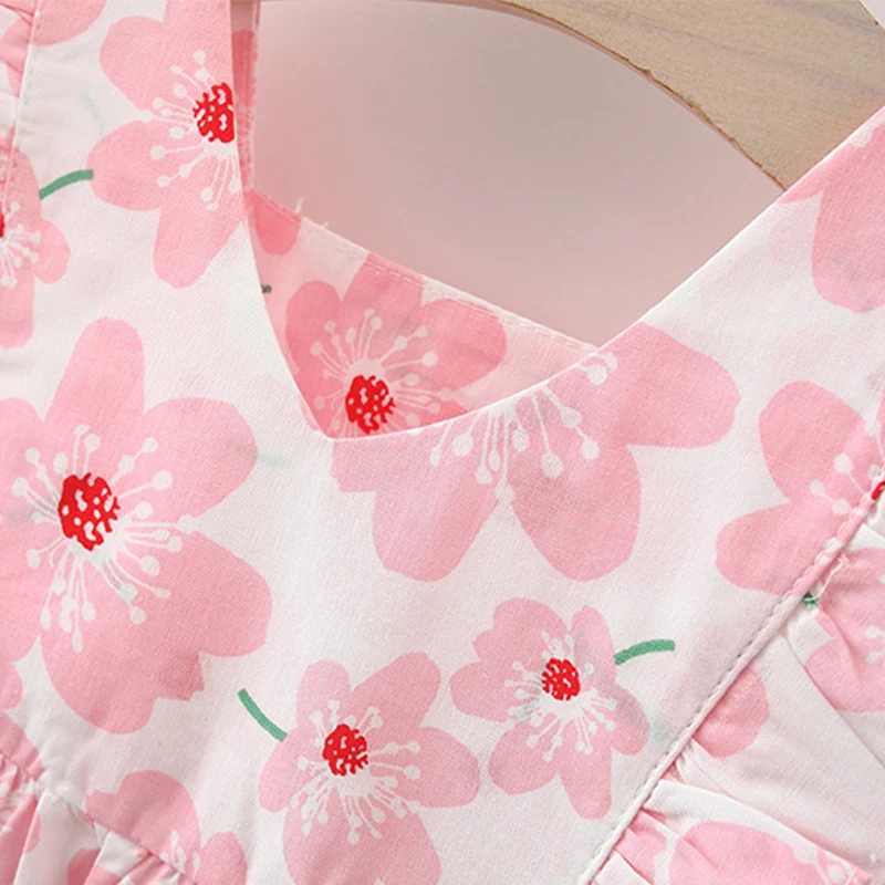 Conjuntos de 2 piezas de vestidos de verano para niñas, moda coreana, vestido rosa sin mangas bonito de princesa para bebés, vestido de flores + sombrero para el sol, ropa para recién nacidos BC185 - imagen 4