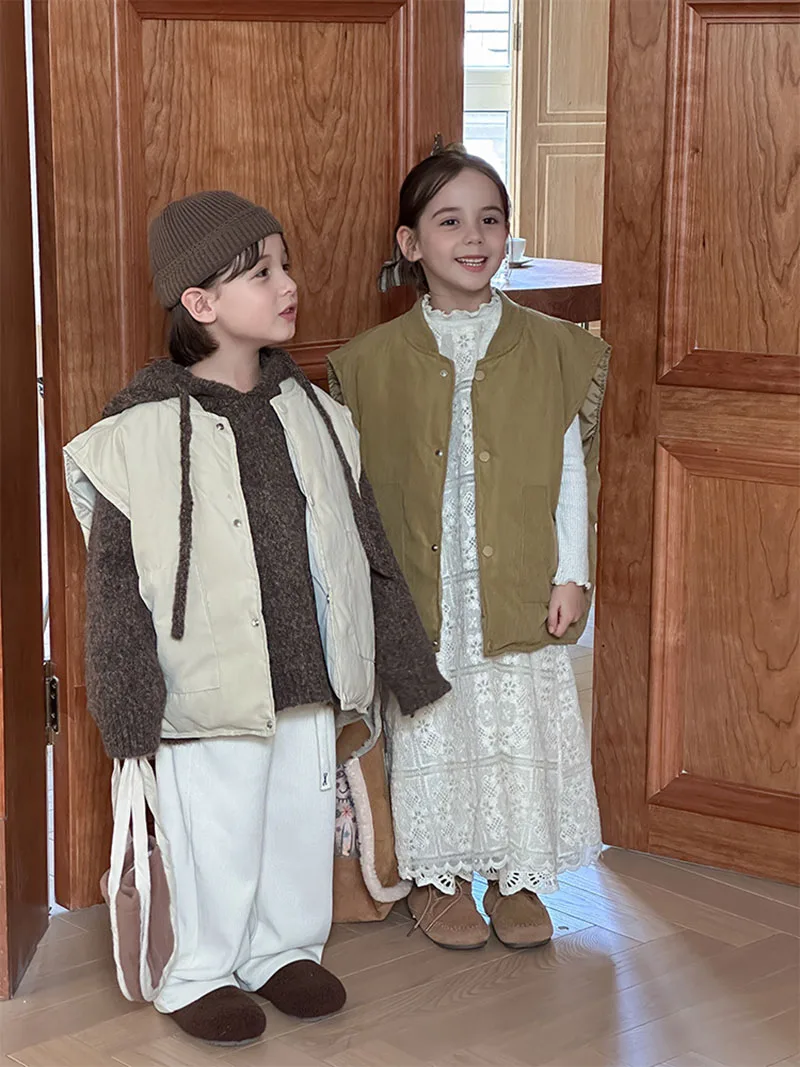 MILANCEL nuevo chaleco de invierno para niños 2-7T Color sólido cálido chaqueta sin mangas para niñas chaleco acolchado de lana para niños coreanos - imagen 3