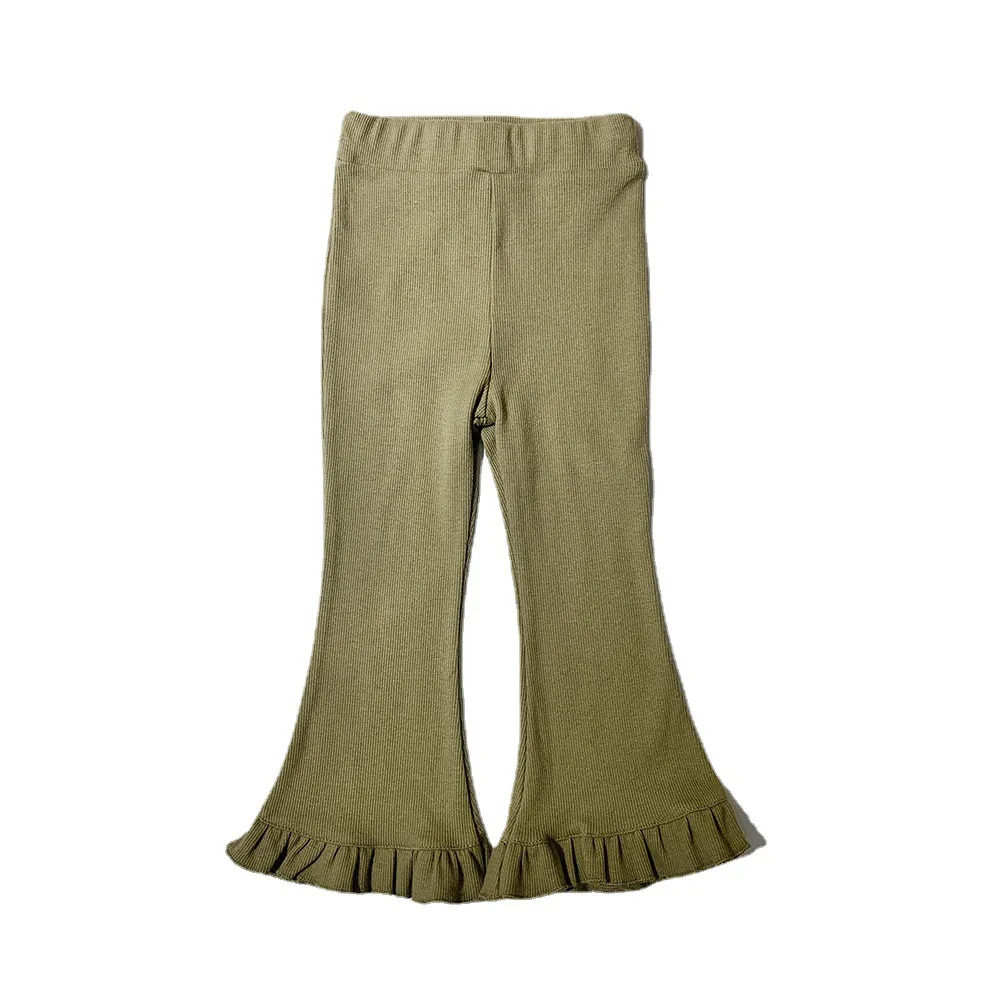 Pantalones acampanados ajustados elásticos a rayas Vintage para niñas, pantalones con volantes en blanco de cintura alta, ropa para niñas de verano - imagen 4