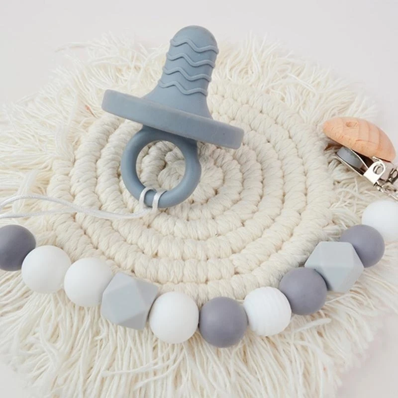 Cadena para chupete bebé M76C, juguete mordedor madera haya, cadena dentición hecha a mano para recién nacido - imagen 5