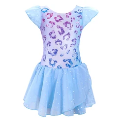 Maillot de ballet con falda para niñas – Estampado leopardo y volantes