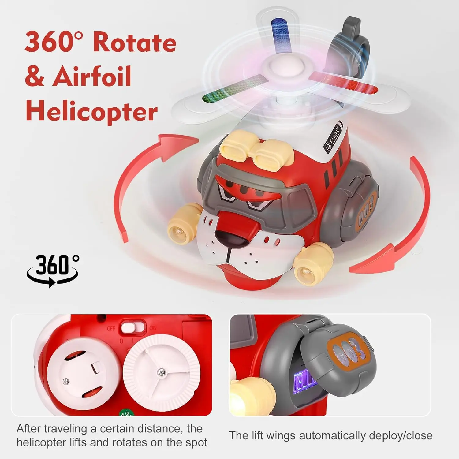 Modelo de avión de tigre eléctrico, juguete de dibujos animados para niños pequeños, avión con luces LED frescas, sonidos, hélice giratoria 360, Navidad automática - imagen 3