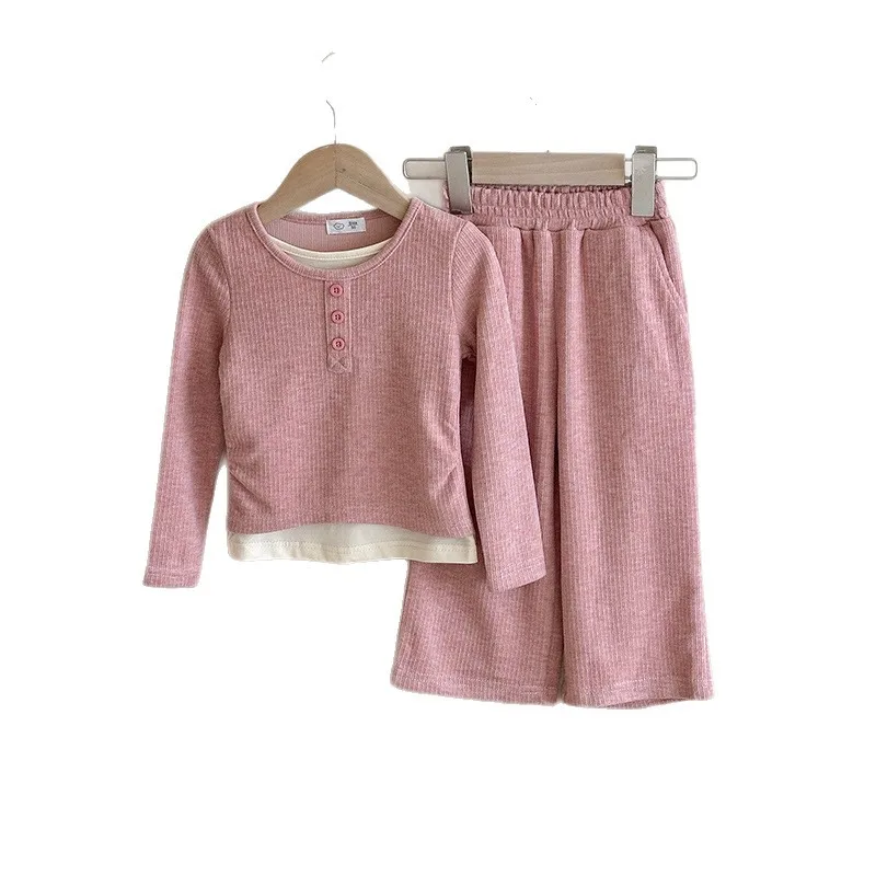 2 unids/set de camiseta de cuello redondo para niñas + pantalones largos, conjuntos de ropa de manga larga para niños, ropa de moda para niños - imagen 5