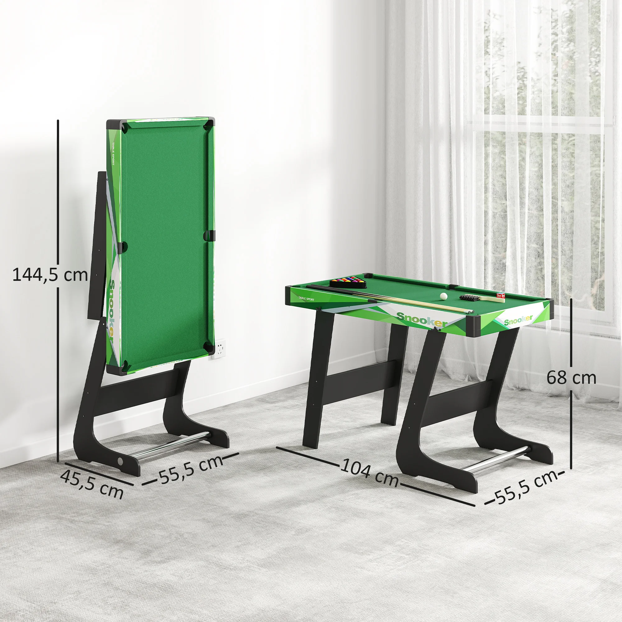 SPORTNOW Mesa de Billar Plegable 104 cm, con Accesorios Incluye 16 Bolas, 2 Tacos, Tiza, Triángulo y Cepillo, Mesa de Billar Portátil para Niños y Adultos, Verde - imagen 3