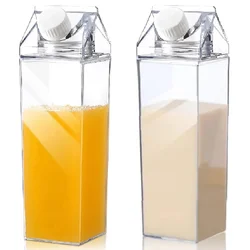 Botella deportiva infantil transparente de plástico cuadrada