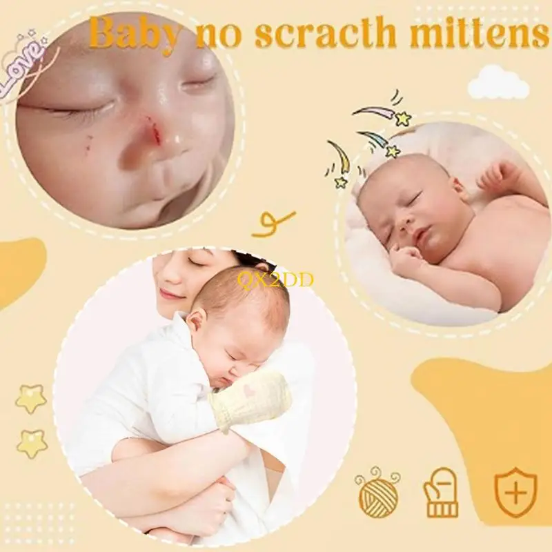 QX2D Guantes algodón para bebé con diseño que no fundas transpirables para manos recién nacido, guantes lavables a - imagen 4