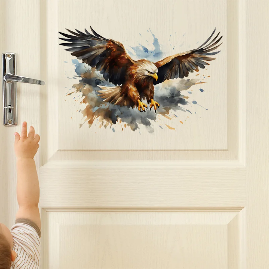 Pegatinas de pared autoadhesivas de águila de acuarela para puertas de dormitorio, refrigeradores, entradas, pegatinas decorativas para pared