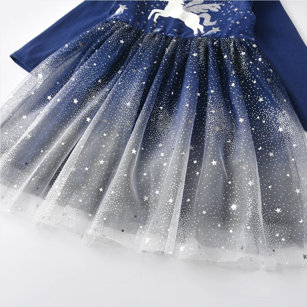DXTON Vestido de princesa infantil volantes – Galaxia estrellada - imagen 4