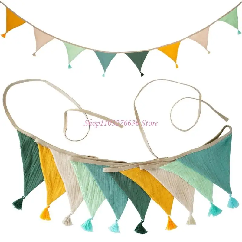 R6FD Colorido Bunting algodón Pared pared colgante para habitación los niños Fiestas cumpleaños - imagen 5