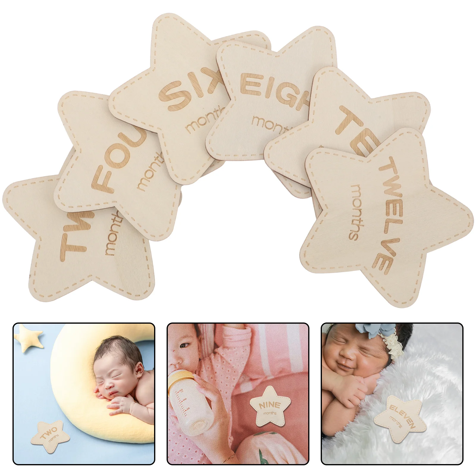 Marcadores de hito de madera para bebé, señal de foto mensual para recién nacido, anuncio de bebé conmemorativo de doble cara, señal de foto para recién nacido, 6 uds.